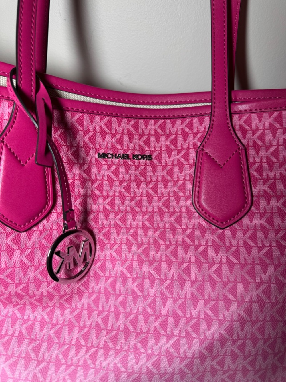 Michael Kors Hot Pink MK Logo Tote - Picture 4 of 5